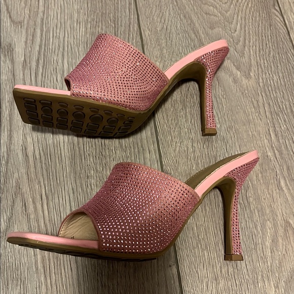 LEMONADE Pink Rhinestone Square Toe Mule Heels Size 9 - Picture 3 of 9